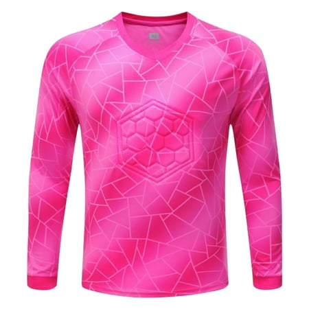 TiaoBug Kids Boys Long Sleeve Soccer Goalkeeper Jersey Padded Youth Football Training Goalie Shirts Hot Pink 15-16