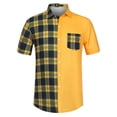 thumbnail image 1 of Lars Amadeus Camisa a cuadros de manga corta con botones de patchwork a cuadros de verano para hombre Amarillo L, 1 of 6