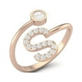 thumbnail image 2 of Bague Initiale Perle pour Femmes Bague Réglable Ouverte devant Bijou 925 Argent Sterling Rose Vermeil, 2 of 3