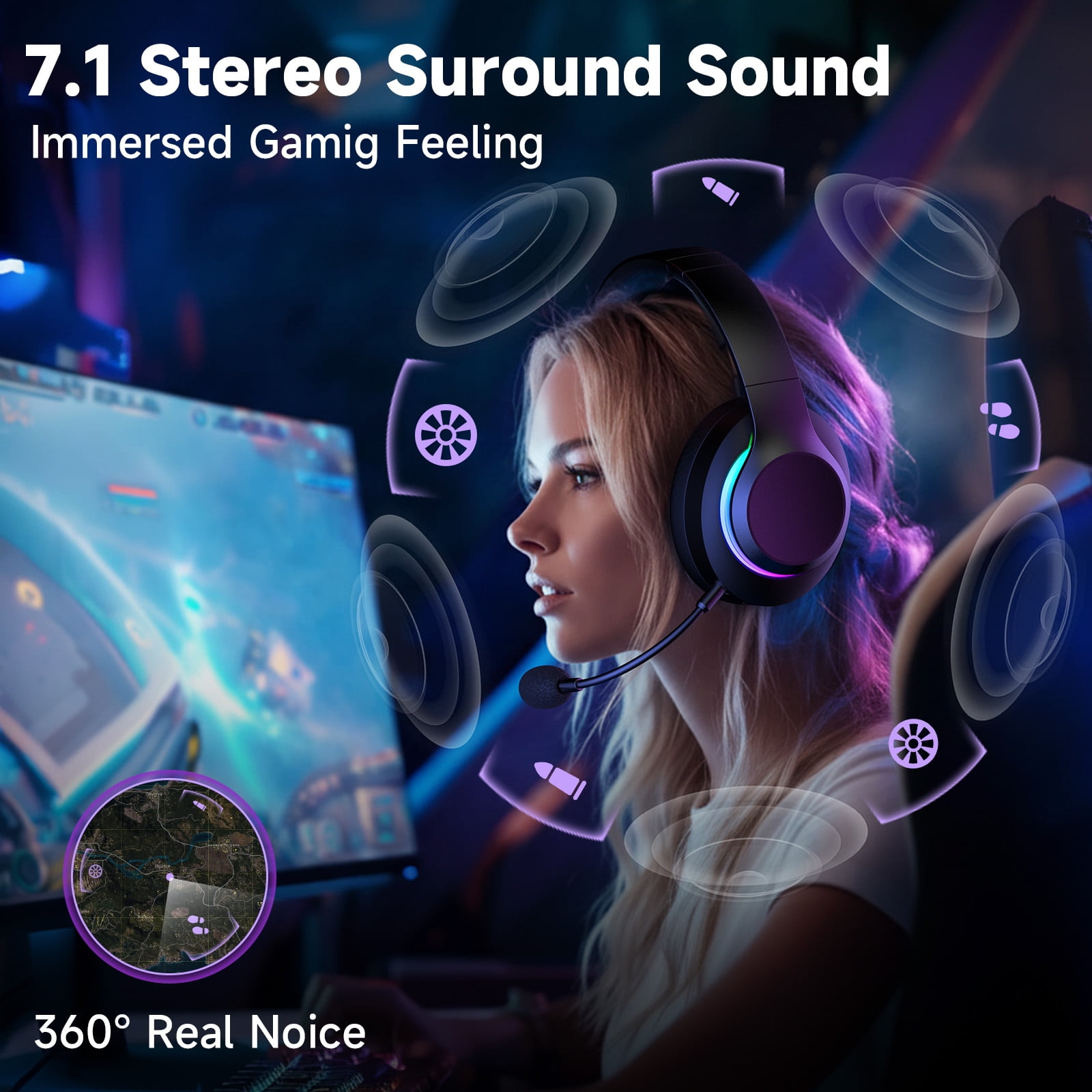 AYEDLOE Wireless Gaming Headset for PC, PS5, Switch, Mac with Bluetooth 5.4, 2.4GHz USB Gaming Headphones with Detachable Noise Canceling Mic, 3.5mm Wired Mode for Xbox Series, Black