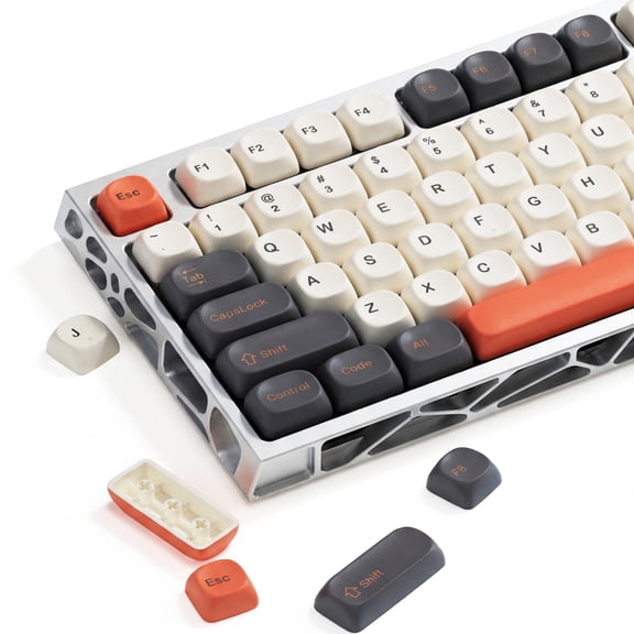 COSTOM Retro PBT Keycaps, 137 Keys Double Shot Keycaps Set for 61/64/68/84/87/100/104/108, Cherry Profile Custom Key Caps for Mechanical Keyboards, Retro Orange