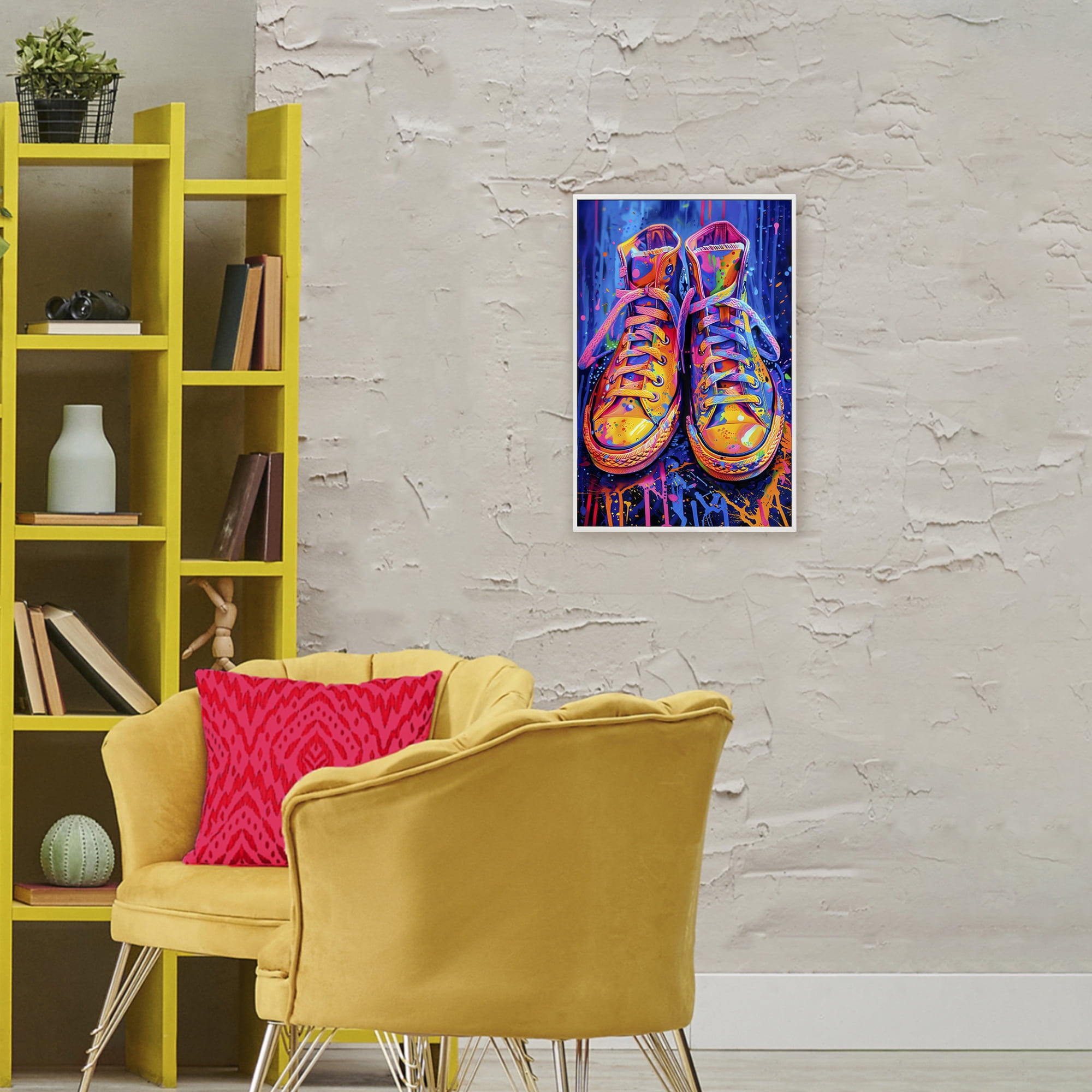 Stupell Industries Moody Converse with Neon Splash White Framed Giclee Art, design by Creative Studio
