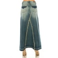 thumbnail image 5 of Be-Girl Women's Distressed Denim Maxi Skirt, Vintage Wash, Triangle Cut Design - SG-87268, 5 of 7