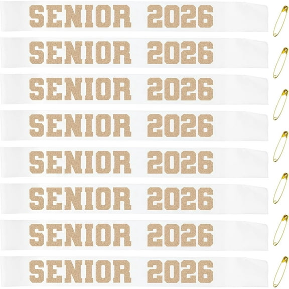 1 pcs White Senior 2026 Sashes with Champagne Gold Glitter Letters - Senior Sash Class of 2026, Graduation Celebration Cheer Sash, Class Competition Sashes, Graduation Party Supplies Favors