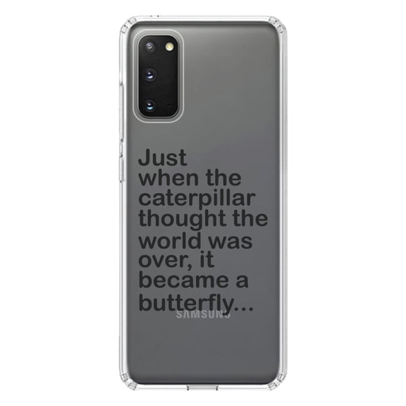 DistinctInk Clear Shockproof Hybrid Case for Galaxy S20 / S20 5G (6.2" Screen) - TPU Bumper Acrylic Back Tempered Glass Screen Protector - Caterpillar Though World Was Over Butterfly