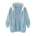thumbnail image 4 of cllios Womens Winter Fuzzy Fleece Jacket Hooded Color Block Patchwork Cardigan Coats Oversized Fluffy Sherpa Outerwear with Pockets, 4 of 5