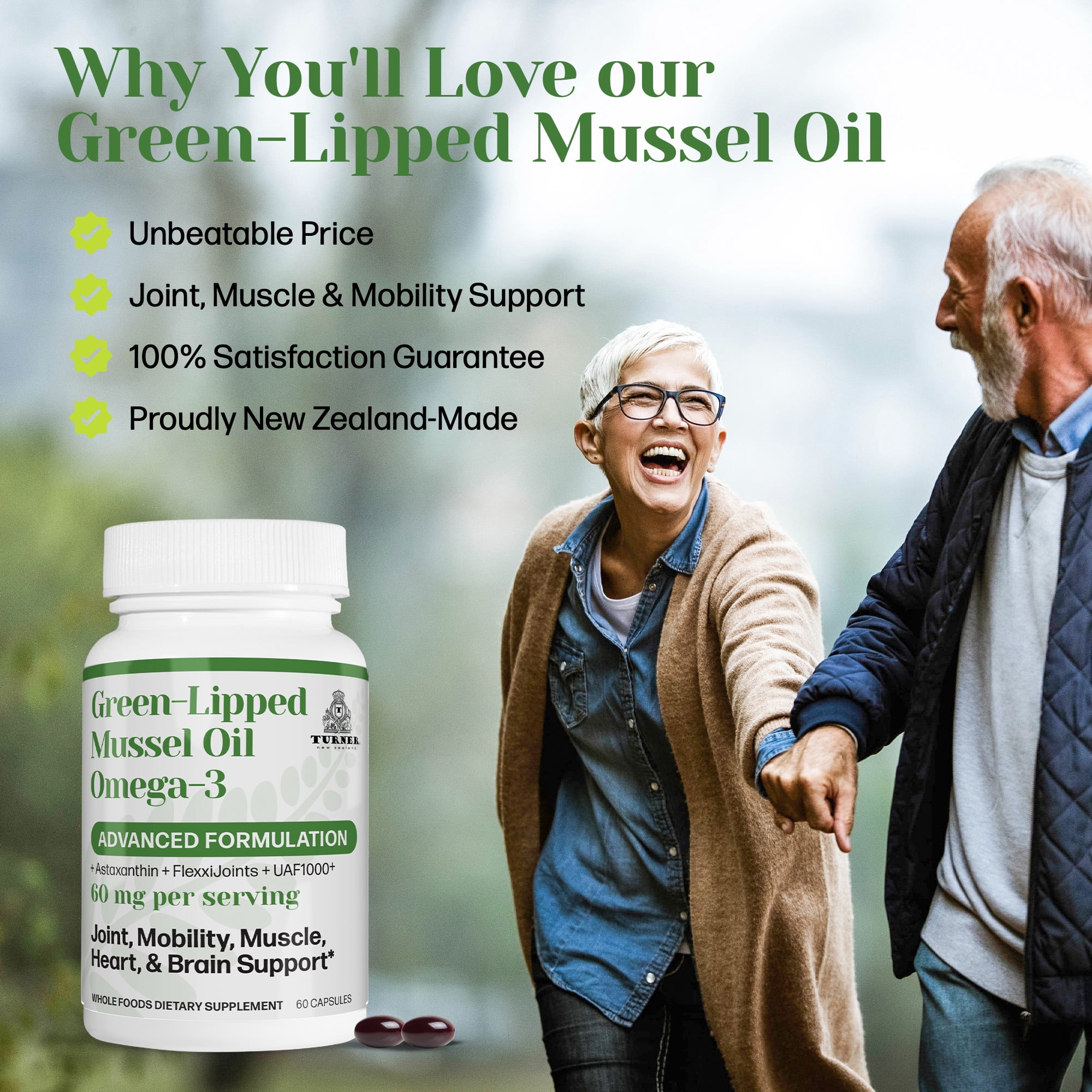 TURNER New Zealand Green Lipped Mussel Oil Omega-3, 53x Higher Potency with UAF1000+ Super Antioxidant for Superior Joint Comfort & Mobility, No Fishy Aftertaste, 4 Bottles, 240 Softgels
