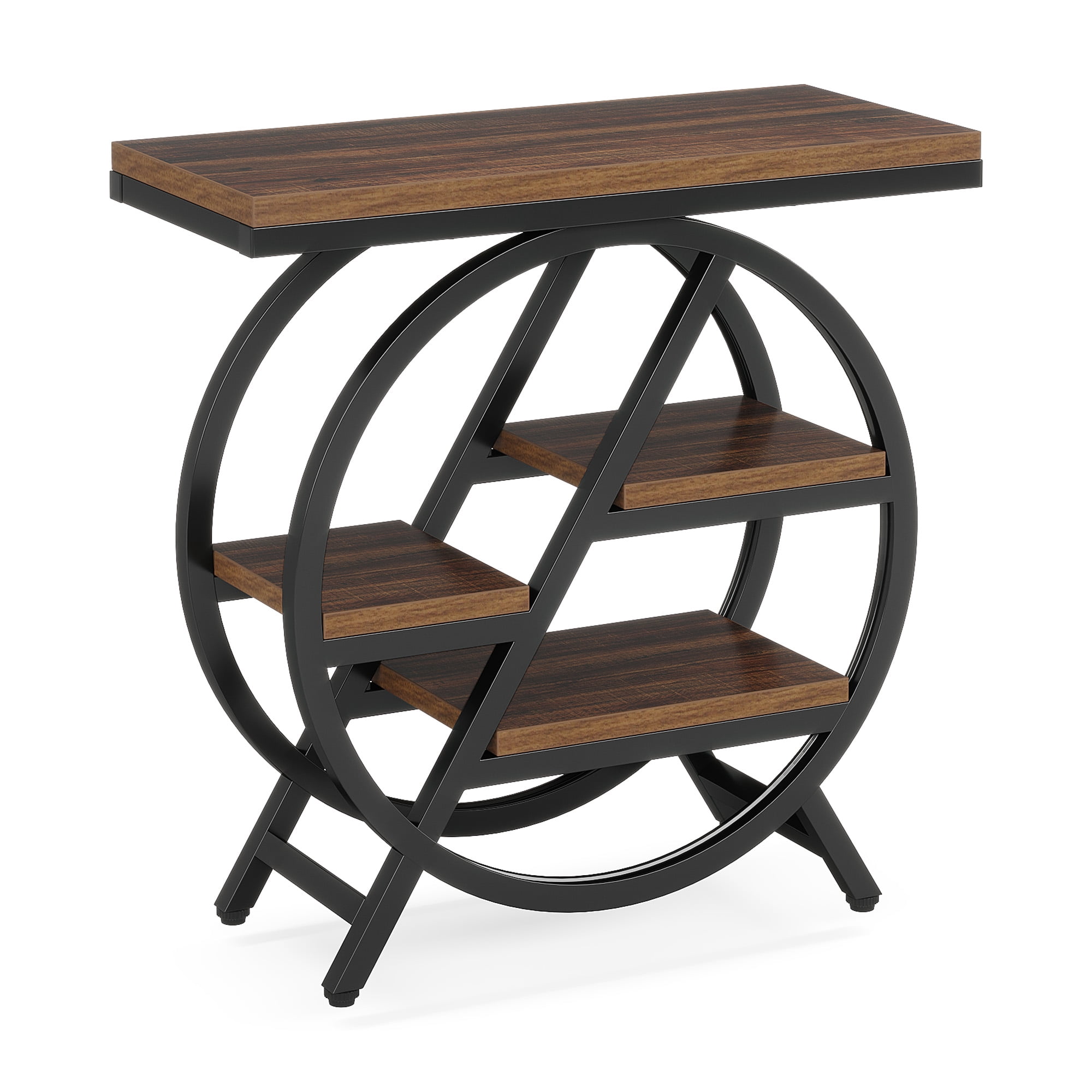 MAYEERTY 4-Tier End Table, Industrial Small Side Snack Table with Storage Shelves, Sturdy Metal Frame, Adjustable Feet, Easy Assembly for Living Room, Bedroom