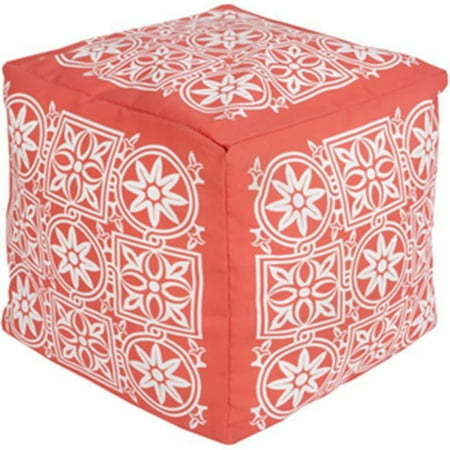 Surya Rug Rug Cube Coral Pouf - Coral Ivory - 18 x 18 x 18 in.