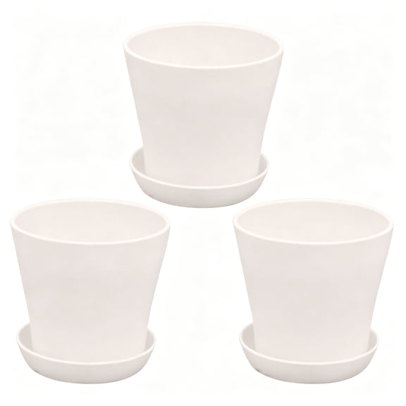 PAGEIA 8 Inch Plant Pots,3 Pack Pp Flower Pot Decorative Plastic Planters with Drainage Holes and Tray for Indoor Plants Flower(White)
