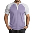 thumbnail image 2 of FRSASU Men's Henley Shirt Raglan Sleeve Colorblock Summer T-shirt Casual Collarless Slim Fit Button Down Tee Tops Purple, 2 of 7