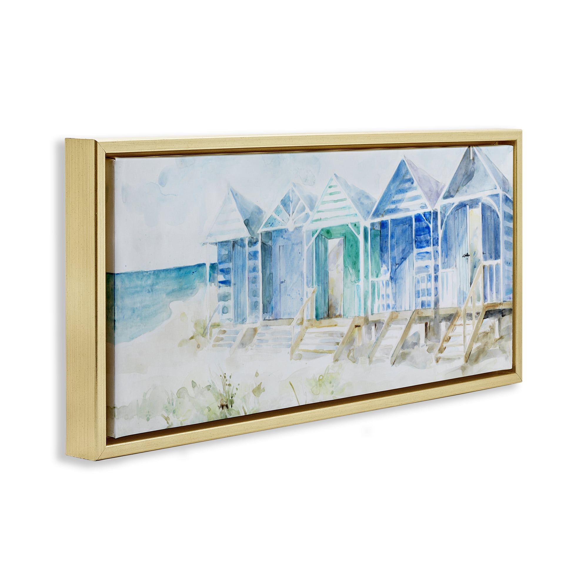 Stupell Industries Beach Cabins in a Row Gold Framed Floater Canvas Wall Art, design by Lorenzo Collective
