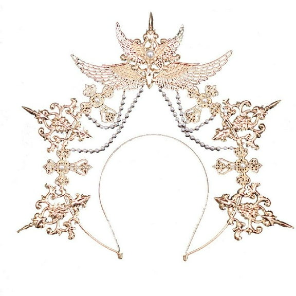 Yokua Gothic Adult Cosplay Angel Wing Headband with Pearl Chain Halloween Hairband