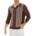 thumbnail image 4 of Men's Long Sleeves Button Down Printing Knitted Polo Shirts S Brown, 4 of 6