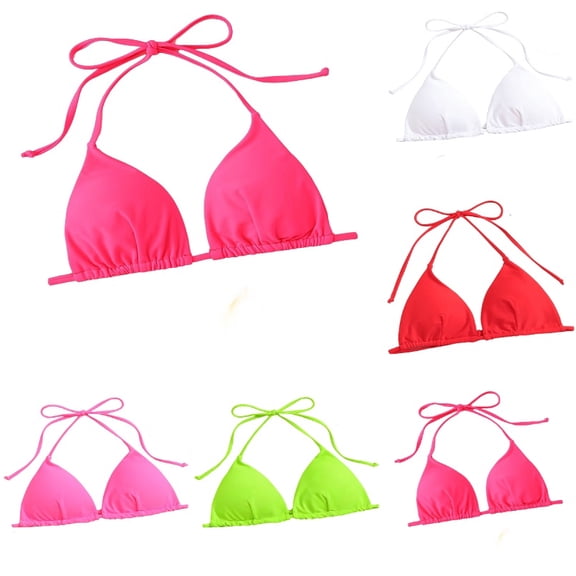 Krdevn Women's Triangle Halter Bikini Top Tie Front Swimwear for Beach and Pool,L