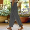 thumbnail image 3 of yunLCZ Women's Straight Leg Pants High Wa Women Solid Straight Solid Elastic Pants Long Linen Women Waist Cotton Casual Slit Trouser Legs Pants, 3 of 4