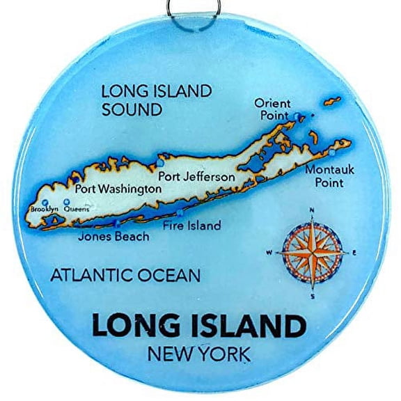 Long Island New York Map Christmas Tree Ornament - Art Glass Light Catcher