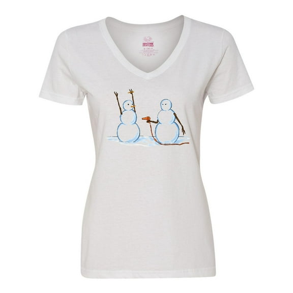 Inktastic Snowman Stickup with Hairdryer Women's V-Neck T-Shirt
