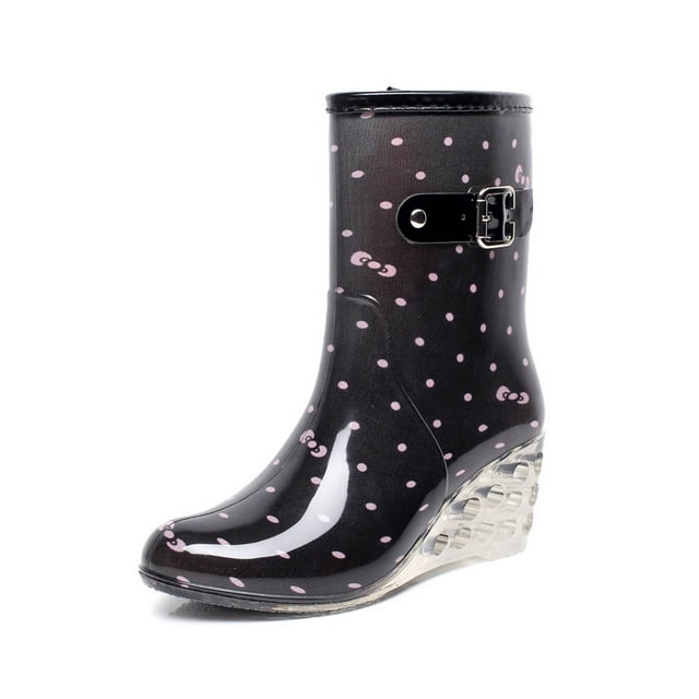 DPTALR Bottes de Pluie pour Femmes à Talons Hauts Transparentes à Talon Compensé Mi-Mollet avec Boucle et Fermeture Éclair Latérale