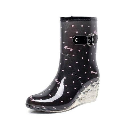 

Honeeladyy Buckle Side Zipper High-heeled Transparent Mid-tube Wedge Heel Women Rain shoes Pink Clearance under 5$
