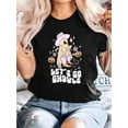 thumbnail image 1 of Women'S Black Short Sleeve Round Neck Casual Top with Ghosts, Bats & Pumpkins Design, Playful Design, Comfortable Fit, Seasonal apparel, Fun Print, Breathable Material, Festive Shoppers, 1 of 6