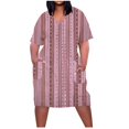 thumbnail image 1 of Vestido Corto de Verano Moda Grande Impresión de Manga Corta Cuello en V Bolsillo Mini Vestido para Casual Y Diario, 1 of 5