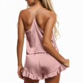 thumbnail image 4 of Womens Pajamas Sets Sexy Silk Satin Ruffled Shorts Sets Sleepwear Satin Shorts Set Womens Pjs Sets, 4 of 6