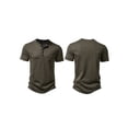 thumbnail image 4 of Kmbangi Men's Casual Shirt Short Sleeve Round Neck Buttons Solid Loose Party Street Spring Summer Tops, 4 of 5