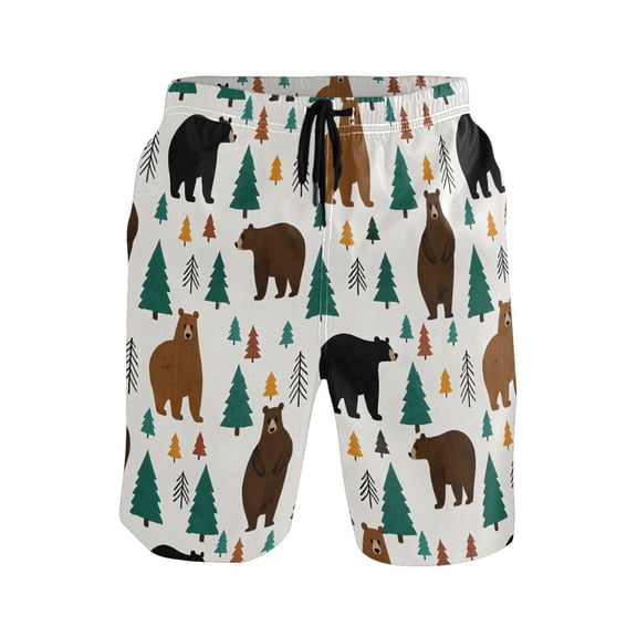 joogoo Men's Swim Trunks Bear Forest Beach Shorts with Pockets M
