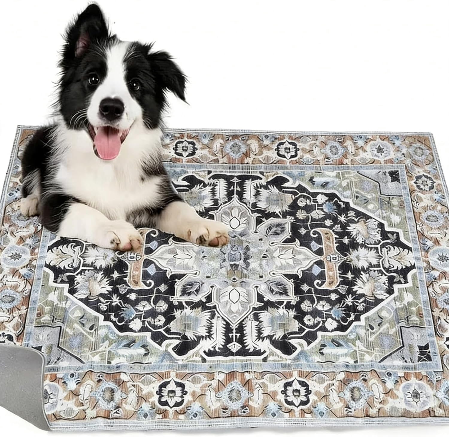 Aqwiopr Washable Boho Style Pet Mat, Non-Slip Dog Pee Pads, Reusable Pet Training Pad for Playpen, Dirt-Resistant and Easy Dog Mats, Machine Washable for Puppy Crates, Whelping Pad