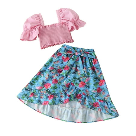 

Kids Toddler Baby Girls Dress Spring Summer Floral Cotton Short Sleeve Tshirt Skirts Outfits Set Clothes