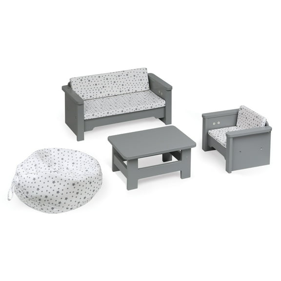 Badger Basket Doll Living Room Furniture Set for 18 inch Dolls - Gray/White