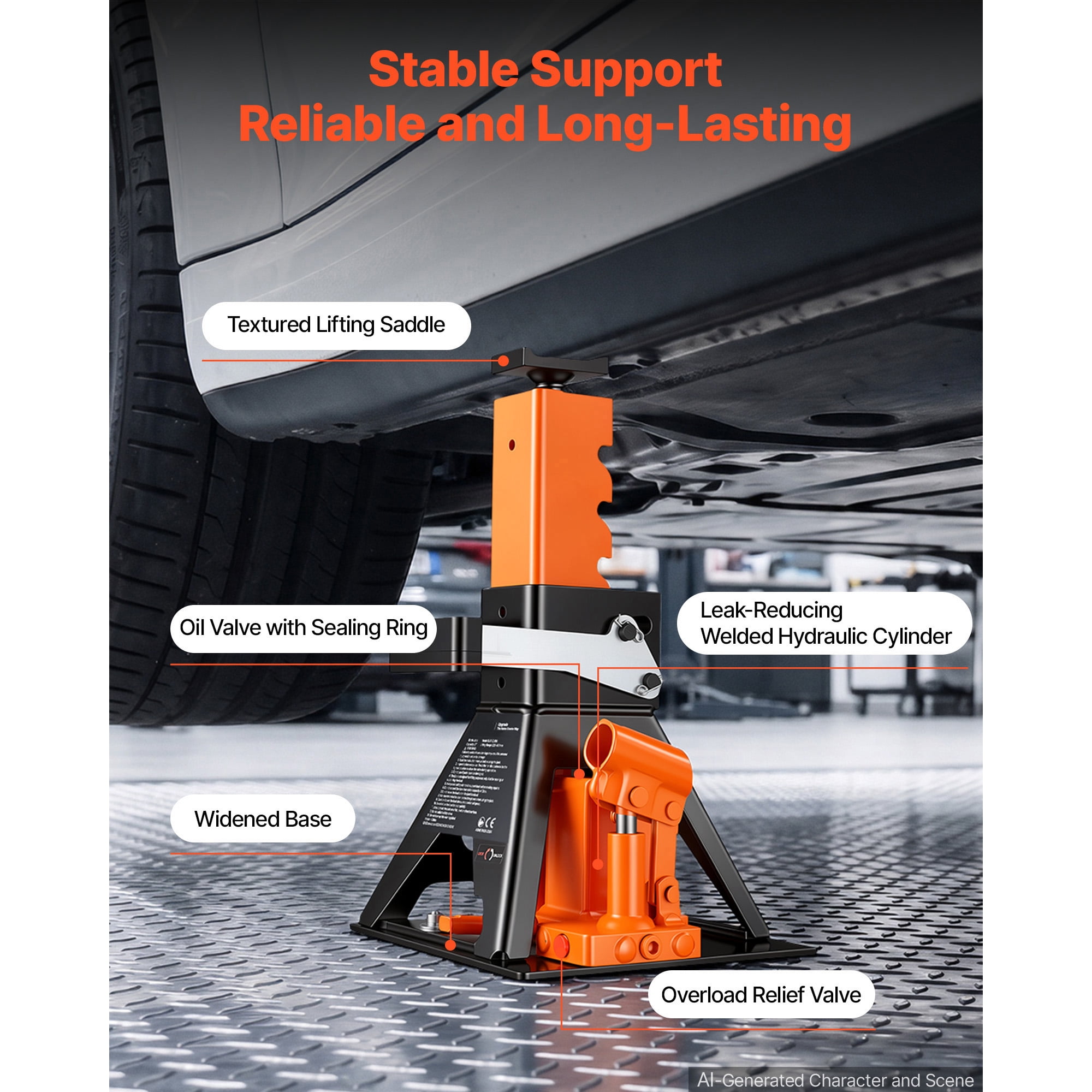 KFFKFF Hydraulic Bottle Jack and Stand Combo,2-Ton Capacity , Suitable for Compact Cars, Subcompact Cars, and Motorcycles, Lifting Range: 8.78"-18.39", Durable Vehicle Support with Stable Base