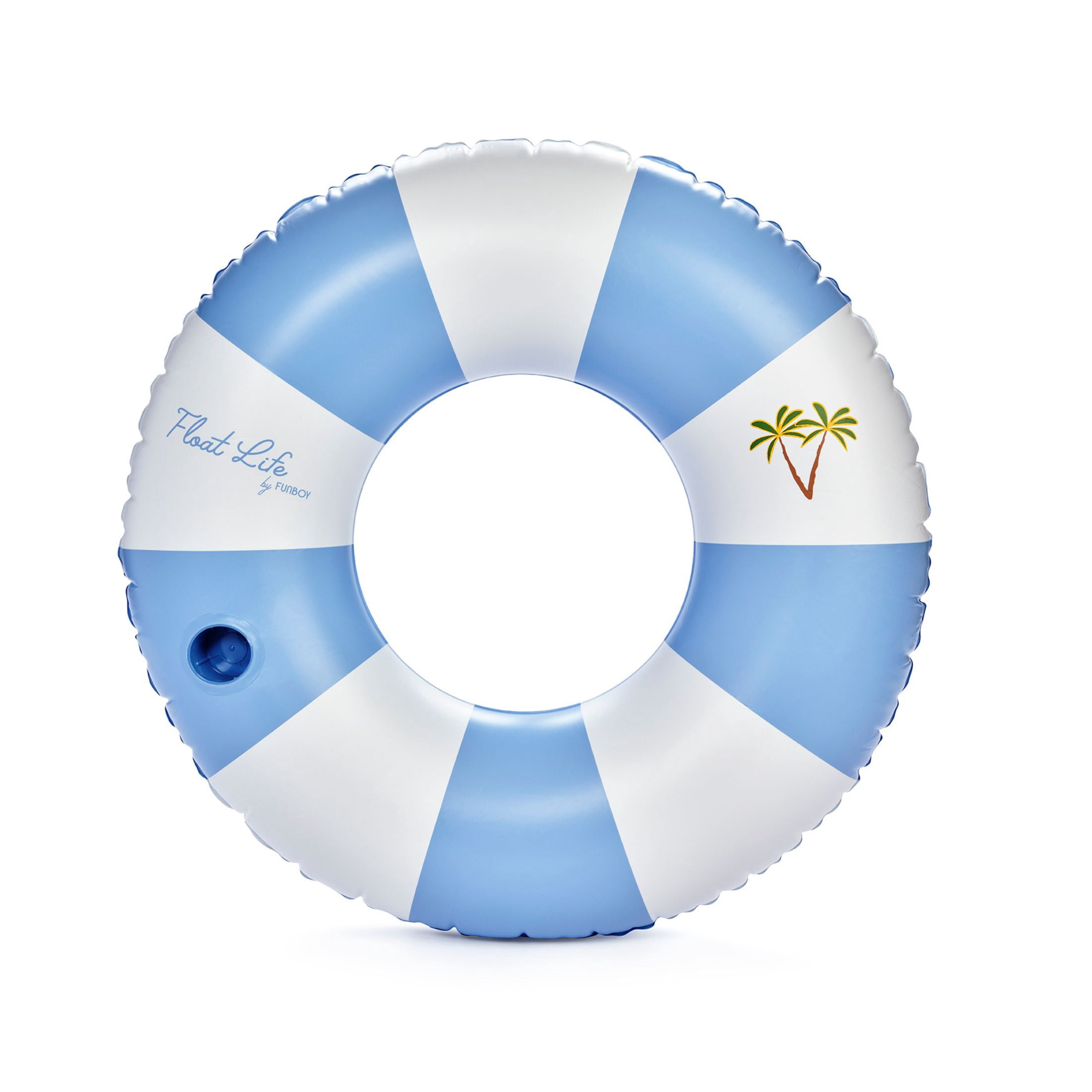 (2 pack) Float Life by FUNBOY Blue Cabana Stripe Luxury Tube Pool Float, Cup-Holder, 43" Oversized Design, Adults or Children Ages 8+