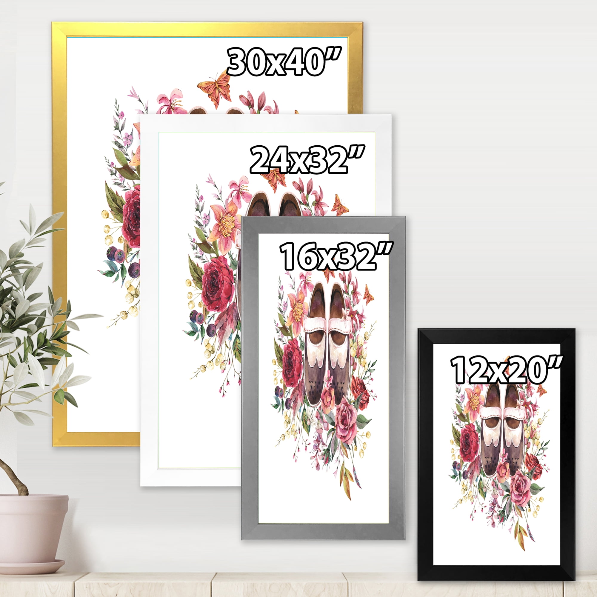 Designart 'Wildflowers With Ancient Oxford Shoes' Farmhouse Framed Art Print