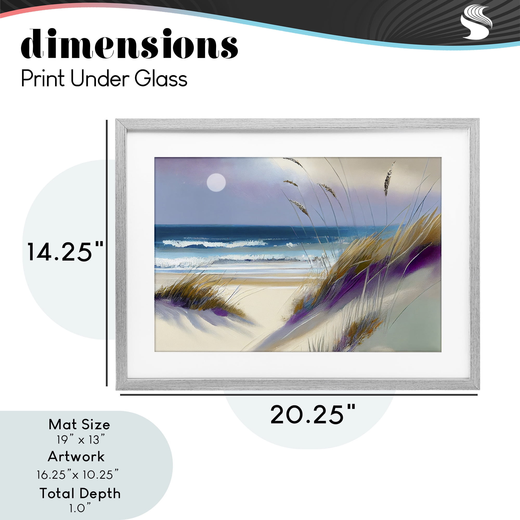 Beach Dunes Serenity Gray Framed Print Under Glass, design by Sasha