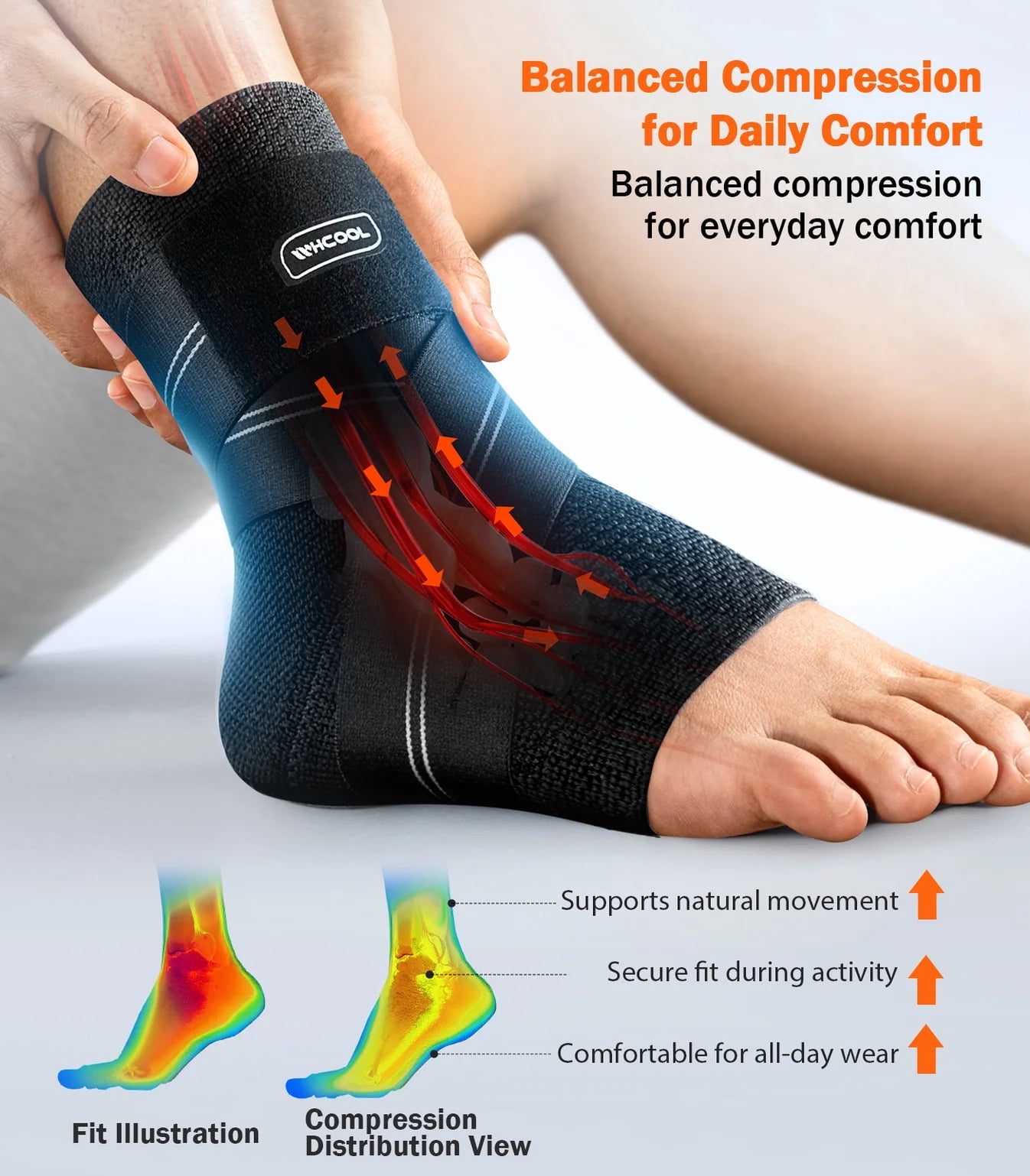 WHCOOL Athletic Ankle Brace for Basketball & Football, 7-Zone Compression Ankle Support with Flexible Stability Strap,Black