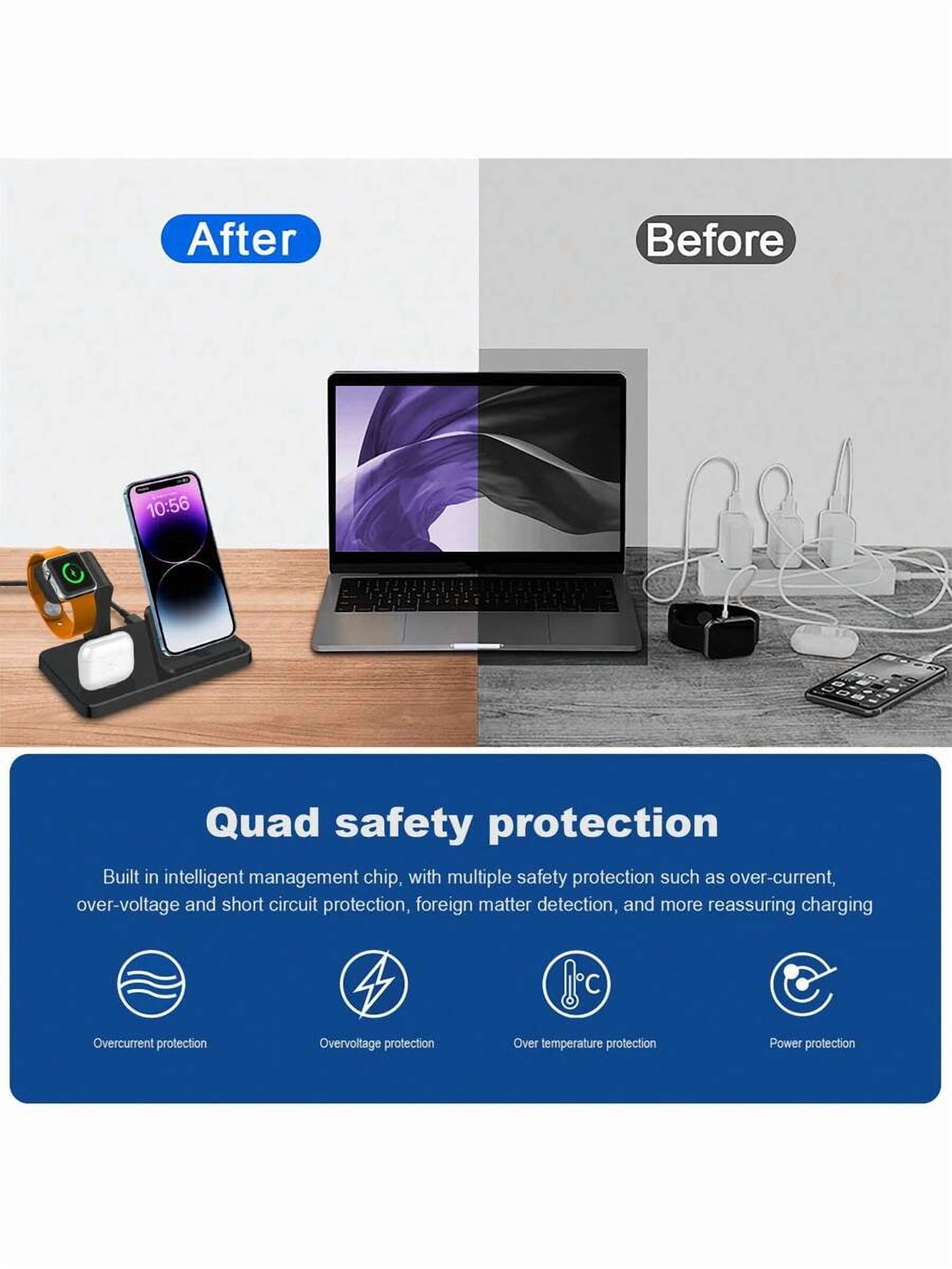 3 in 1 Wireless Charger Stand for iPhone 14-6, Apple Watch Ultra/SE/10-2, AirPods 4/3