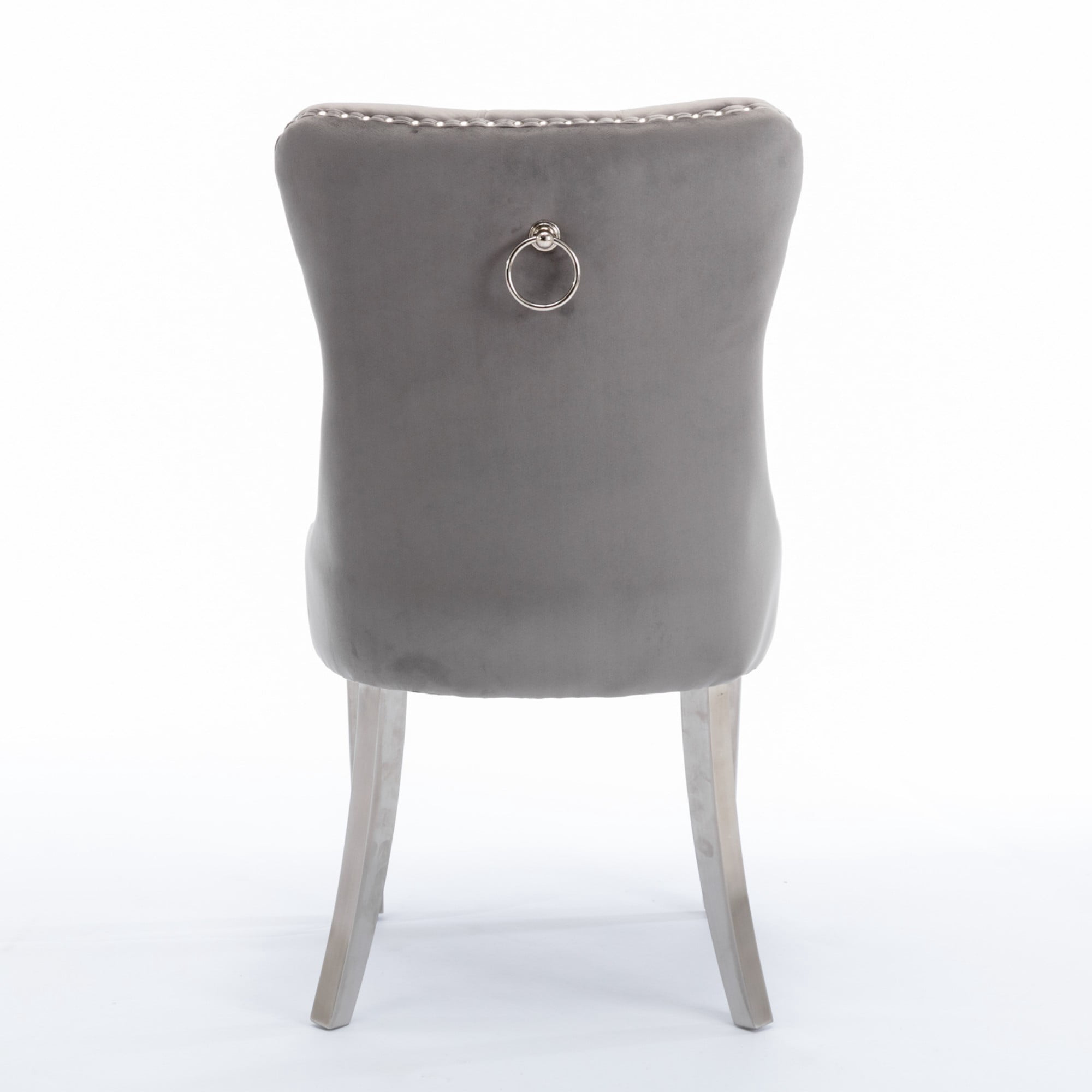 BSHTI 37.5" Velvet Upholstered Dining Room Chairs Set of 2, Modern Tufted Parson Chairs with Nailhead Trim, Foam Padded Seat for Dining Room/Kitchen(Gray)