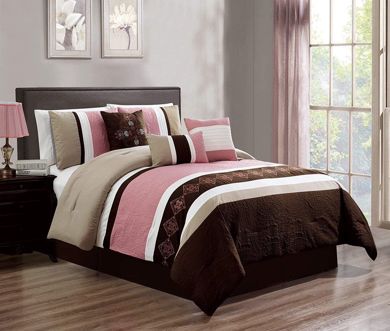 Details about   Microfiber Comforter Set Luxury Embroidery Bed in Bag Devaki 7PCS Cal King Size 