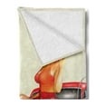 thumbnail image 2 of Pin up Girl Soft Flannel Fleece Throw Blanket, Ginger Lady with Red White PolkDotted Dress Sitting on Classic Retro Car, Cozy Plush for Indoor and Outdoor Use, 60" x 80", Multicolor, by Ambesonne, 2 of 5