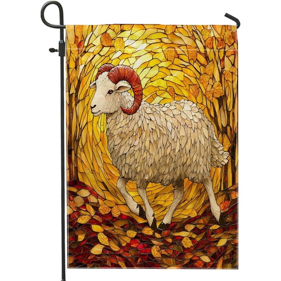 Fall Sheep Garden Flag 12x18 Double Sided Autumn Stained Glass Burlap Lawn Flag for Outside Small House Outdoor Decor
