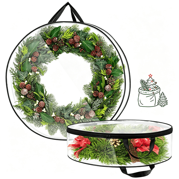 30×7.87 Inch Premium Single‑Layer Wreath Storage Bag, Full Clear PVC Christmas Wreath Storage Bag, Christmas Storage Bag, Xmas Decoration Storage, Farmhouse Christmas Decor & New Year Home Decor