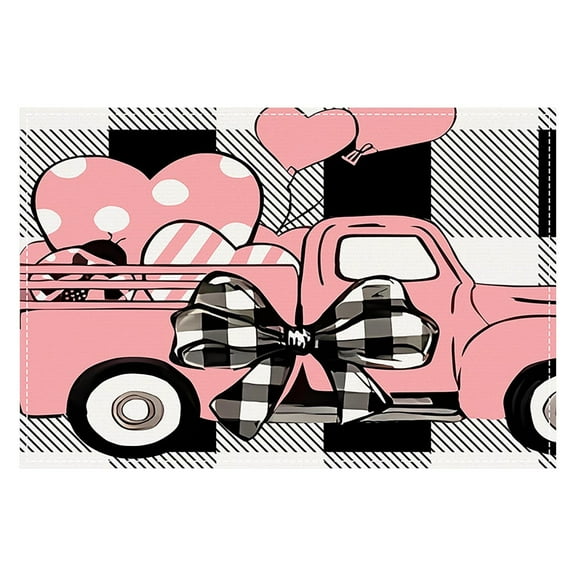 EUDIDV Romantic Presents Valentine's Day Pinks Love Meal Mat Linen Printed Table Mat Home Kitchen Table Insulation Mat Valentine's Decor