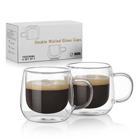 

Clear Borosilicate Mugs | 10OZ Double Walled Glass Coffee Mugs With Handle | Perfect For Cappuccino Tea Latte Espresso Hot Beverage Wine Microwave Safe