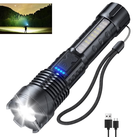 IJIL 90000 Lumens Powerful Flashlight, USB Rechargeable Zoomable Waterproof Super Bright 7 Modes
