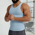thumbnail image 2 of Men's Tank Tops Summer Knitted Ice Silk Ribbed Solid Color Round Neck Sleeveless Athletic Slim Fit Shapewear Gym Fitness Casual Vest Daily-Wear,Blue,M T-Shirts, 2 of 5