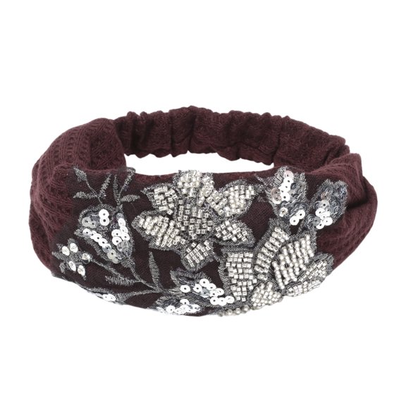 Unique Bargains Rose Wide Headband 1 Pc Dark Red Silver Tone