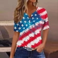 thumbnail image 2 of successthop 4th of July Clothes Women Flags Loose Plus Size V Neck T Shirt Button Holiday Shirts Short Sleeve Tops Red, 2 of 5