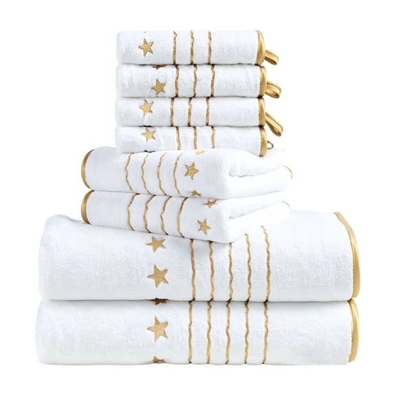 8-Piece Luxury Bath Towel Set Star Embroidery - 4 Washcloths, 2 Hand Towels, 2 Bath Towels | Ultra-Fiber Coral Fleece, Super Absorbent, No Lint & No Fading | Perfect for Bathroom,Hotel Spa Quality